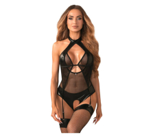 Obsessive Dominna - áttetsző, fényes hatású body, fekete