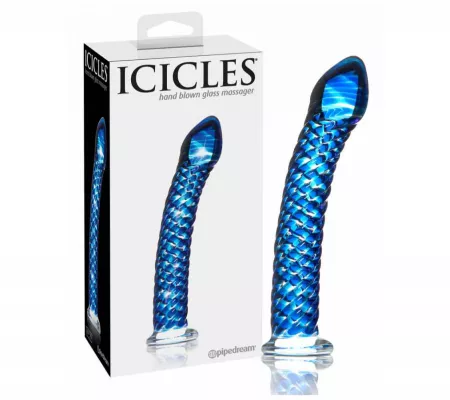 Icicles No. 29 - spirális, péniszes üveg dildó, kék