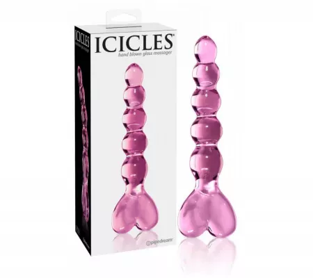 Icicles No. 43 - gyöngyös, szíves üveg dildó, pink