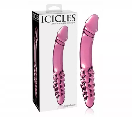 Icicles No. 57 - péniszes kétvégű üveg dildó, pink