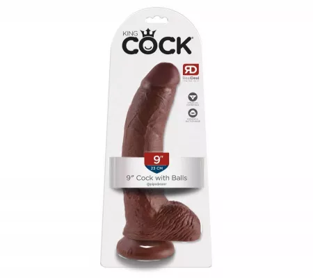 King Cock 9 - nagy, herés dildó, 23cm, barna