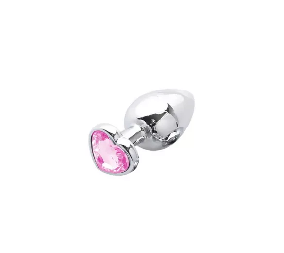 Sunfo - fém anál dildó szív alakú kővel, ezüst-pink